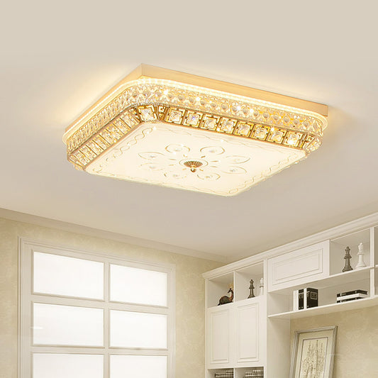 Crystal Gold Finish Flushmount Light Squared Simplicity LED Ceiling Flush Mount for Bedroom Clearhalo 'Ceiling Lights' 'Close To Ceiling Lights' 'Close to ceiling' 'Flush mount' Lighting' 790739