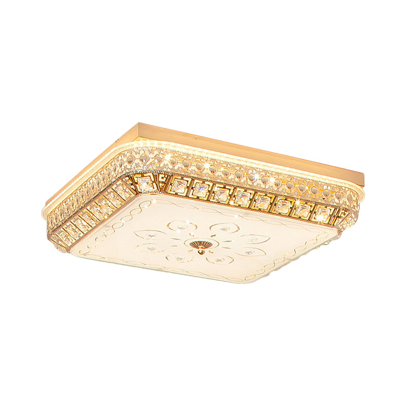 Crystal Gold Finish Flushmount Light Squared Simplicity LED Ceiling Flush Mount for Bedroom Clearhalo 'Ceiling Lights' 'Close To Ceiling Lights' 'Close to ceiling' 'Flush mount' Lighting' 790740