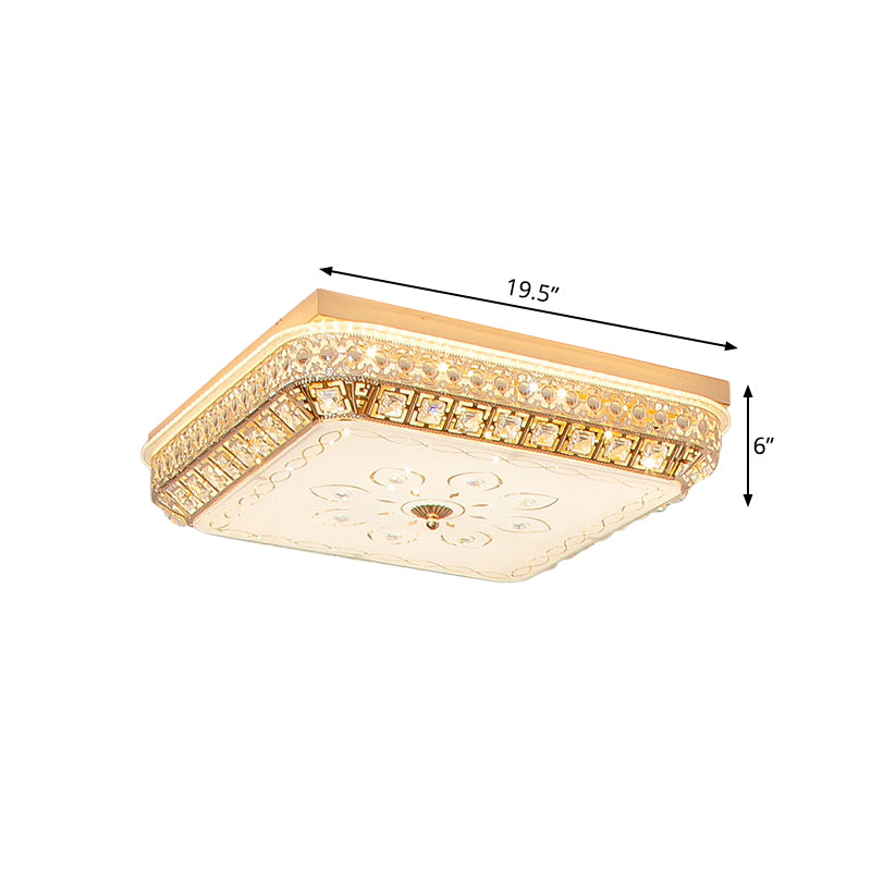 Crystal Gold Finish Flushmount Light Squared Simplicity LED Ceiling Flush Mount for Bedroom Clearhalo 'Ceiling Lights' 'Close To Ceiling Lights' 'Close to ceiling' 'Flush mount' Lighting' 790741