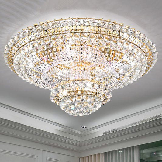 Crystal Beaded LED Ceiling Flush Mount Modern Stylish Gold Rounded Parlor Flush Light Fixture Gold Clearhalo 'Ceiling Lights' 'Close To Ceiling Lights' 'Close to ceiling' 'Flush mount' Lighting' 790750