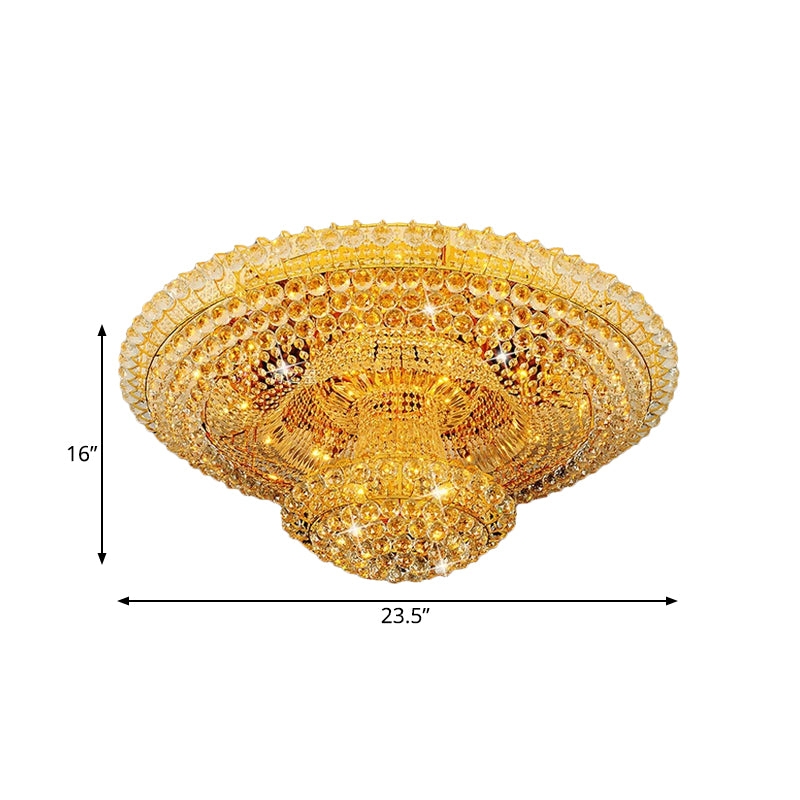 Crystal Beaded LED Ceiling Flush Mount Modern Stylish Gold Rounded Parlor Flush Light Fixture Clearhalo 'Ceiling Lights' 'Close To Ceiling Lights' 'Close to ceiling' 'Flush mount' Lighting' 790753