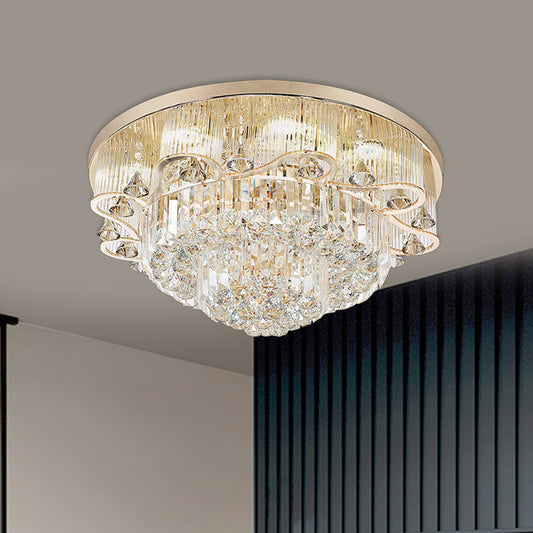 Crystal Scalloped Tier Flush Mount Contemporary 4-Light Dining Hall LED Ceiling Lighting in Gold Gold Clearhalo 'Ceiling Lights' 'Close To Ceiling Lights' 'Close to ceiling' 'Flush mount' Lighting' 790771