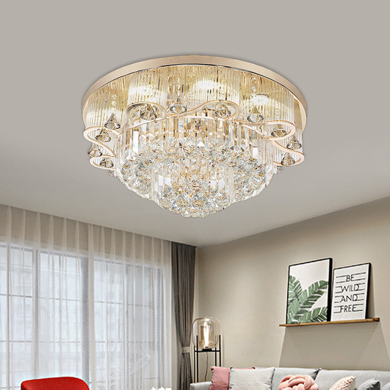 Crystal Scalloped Tier Flush Mount Contemporary 4-Light Dining Hall LED Ceiling Lighting in Gold Clearhalo 'Ceiling Lights' 'Close To Ceiling Lights' 'Close to ceiling' 'Flush mount' Lighting' 790772