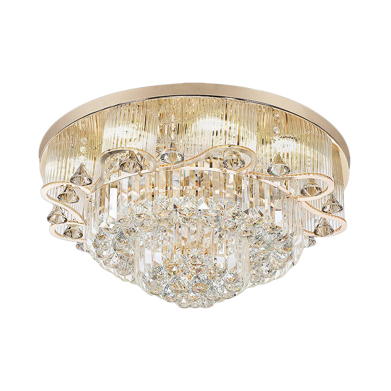 Crystal Scalloped Tier Flush Mount Contemporary 4-Light Dining Hall LED Ceiling Lighting in Gold Clearhalo 'Ceiling Lights' 'Close To Ceiling Lights' 'Close to ceiling' 'Flush mount' Lighting' 790773