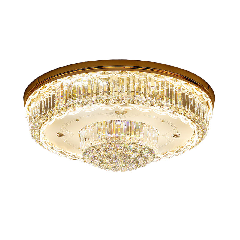 Prismatic Crystal Gold Flush Light 2 Tiers Minimalist LED Flush Mount Ceiling Fixture for Living Room Clearhalo 'Ceiling Lights' 'Close To Ceiling Lights' 'Close to ceiling' 'Flush mount' Lighting' 790785