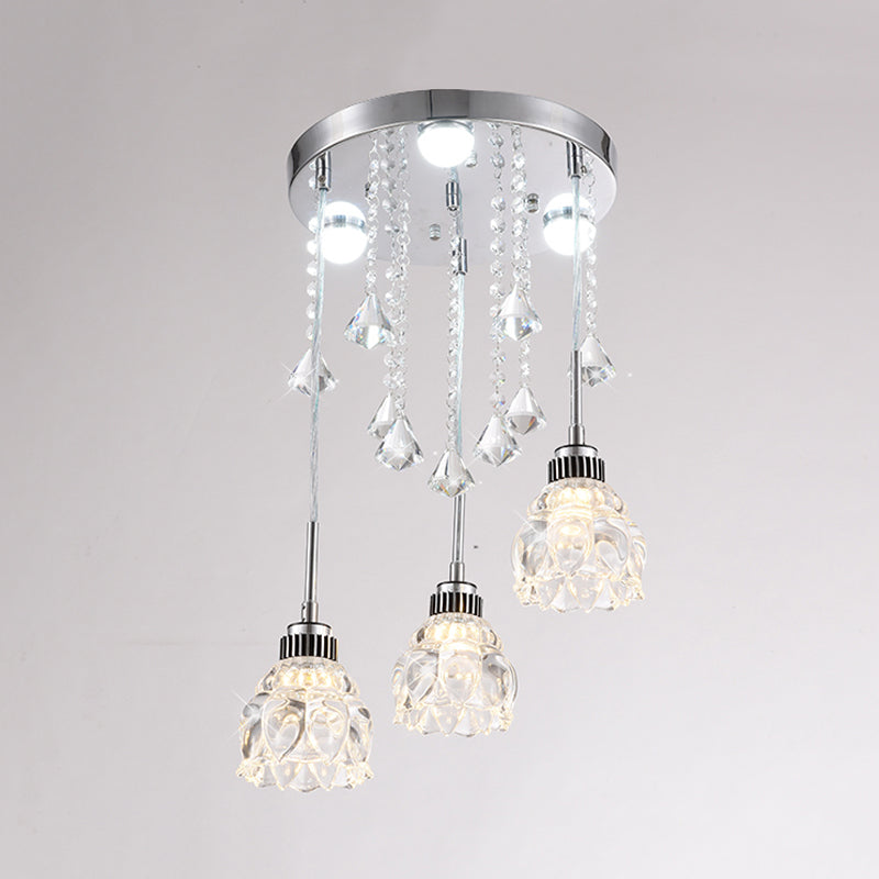 3/4-Head Semi Flush Light Fixture Modern Dining Room Ceiling Mount Lamp with Lotus Crystal Shade in Chrome Clearhalo 'Ceiling Lights' 'Close To Ceiling Lights' 'Close to ceiling' 'Semi-flushmount' Lighting' 790911