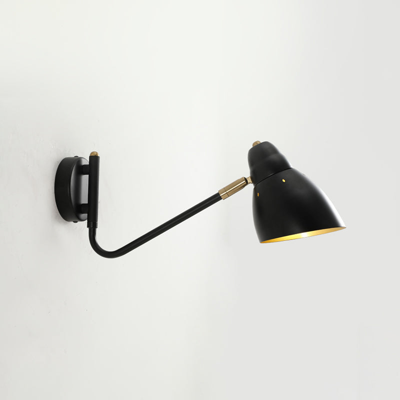 Black 1 Light Wall Lamp Farmhouse Metallic Angled Arm Sconce Light with Dome Shade Clearhalo 'Art deco wall lights' 'Cast Iron' 'Glass' 'Industrial wall lights' 'Industrial' 'Middle century wall lights' 'Modern' 'Rustic wall lights' 'Tiffany' 'Traditional wall lights' 'Wall Lamps & Sconces' 'Wall Lights' Lighting' 790939