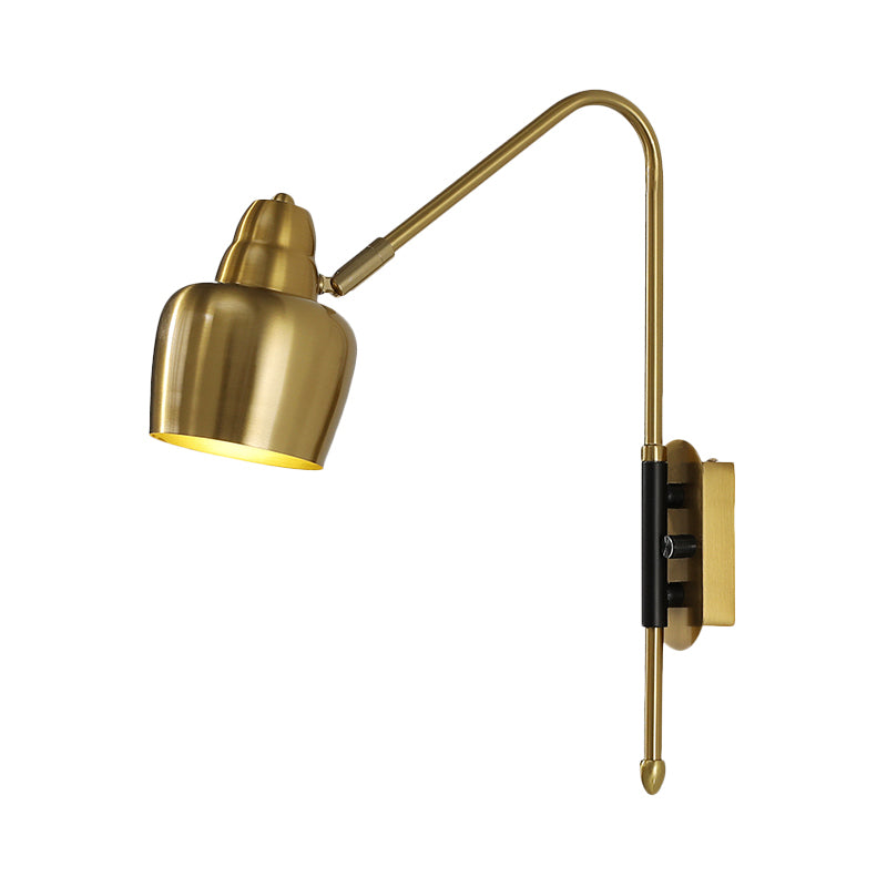 Iron Bowled Wall Mounted Lamp Vintage 1-Light Bedroom Wall Light Sconce in White/Gold with Curved Arm Clearhalo 'Art deco wall lights' 'Cast Iron' 'Glass' 'Industrial wall lights' 'Industrial' 'Middle century wall lights' 'Modern' 'Rustic wall lights' 'Tiffany' 'Traditional wall lights' 'Wall Lamps & Sconces' 'Wall Lights' Lighting' 790954