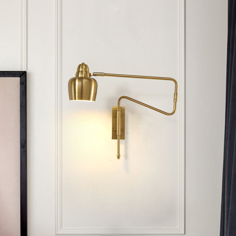 1-Light Angled Arm Wall Lighting Ideas Industrial Black/Gold Metal Wall Sconce with Bowl Shade Gold Clearhalo 'Art deco wall lights' 'Cast Iron' 'Glass' 'Industrial wall lights' 'Industrial' 'Middle century wall lights' 'Modern' 'Rustic wall lights' 'Tiffany' 'Traditional wall lights' 'Wall Lamps & Sconces' 'Wall Lights' Lighting' 790961