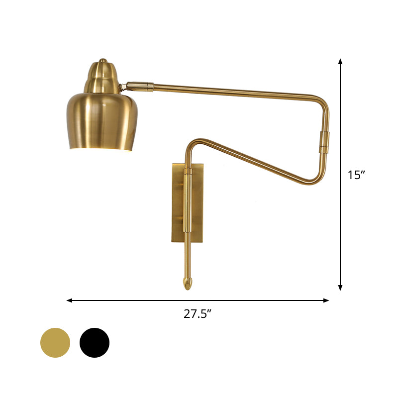 1-Light Angled Arm Wall Lighting Ideas Industrial Black/Gold Metal Wall Sconce with Bowl Shade Clearhalo 'Art deco wall lights' 'Cast Iron' 'Glass' 'Industrial wall lights' 'Industrial' 'Middle century wall lights' 'Modern' 'Rustic wall lights' 'Tiffany' 'Traditional wall lights' 'Wall Lamps & Sconces' 'Wall Lights' Lighting' 790964