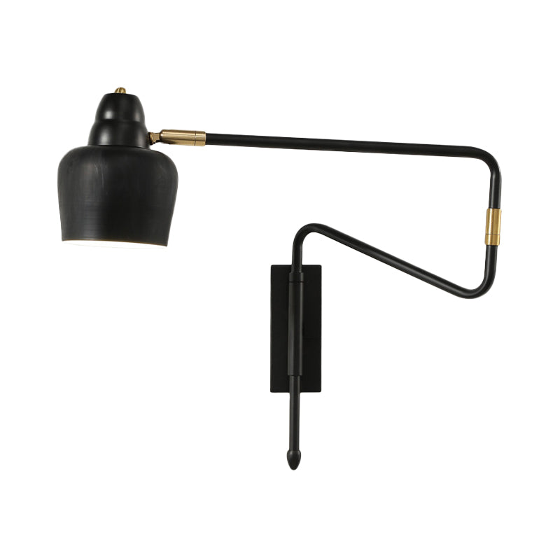 1-Light Angled Arm Wall Lighting Ideas Industrial Black/Gold Metal Wall Sconce with Bowl Shade Clearhalo 'Art deco wall lights' 'Cast Iron' 'Glass' 'Industrial wall lights' 'Industrial' 'Middle century wall lights' 'Modern' 'Rustic wall lights' 'Tiffany' 'Traditional wall lights' 'Wall Lamps & Sconces' 'Wall Lights' Lighting' 790967