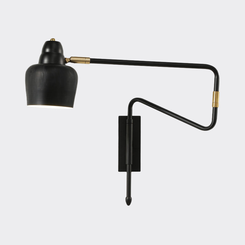 1-Light Angled Arm Wall Lighting Ideas Industrial Black/Gold Metal Wall Sconce with Bowl Shade Clearhalo 'Art deco wall lights' 'Cast Iron' 'Glass' 'Industrial wall lights' 'Industrial' 'Middle century wall lights' 'Modern' 'Rustic wall lights' 'Tiffany' 'Traditional wall lights' 'Wall Lamps & Sconces' 'Wall Lights' Lighting' 790968