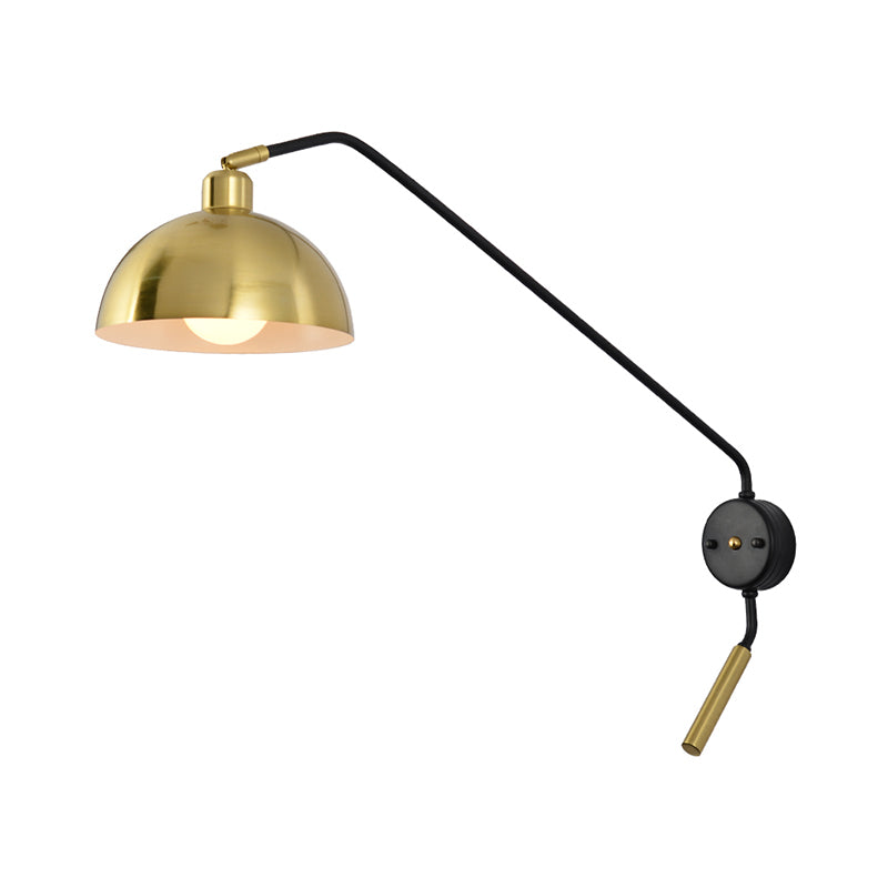 Dome Shade Metallic Wall Mounted Light Farmhouse 1 Light Dining Room Sconce Lamp in Black/Gold with Fishing Rod Clearhalo 'Cast Iron' 'Glass' 'Industrial' 'Modern wall lights' 'Modern' 'Tiffany' 'Traditional wall lights' 'Wall Lamps & Sconces' 'Wall Lights' Lighting' 790970