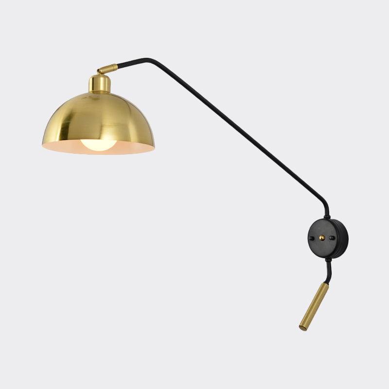 Dome Shade Metallic Wall Mounted Light Farmhouse 1 Light Dining Room Sconce Lamp in Black/Gold with Fishing Rod Clearhalo 'Cast Iron' 'Glass' 'Industrial' 'Modern wall lights' 'Modern' 'Tiffany' 'Traditional wall lights' 'Wall Lamps & Sconces' 'Wall Lights' Lighting' 790971