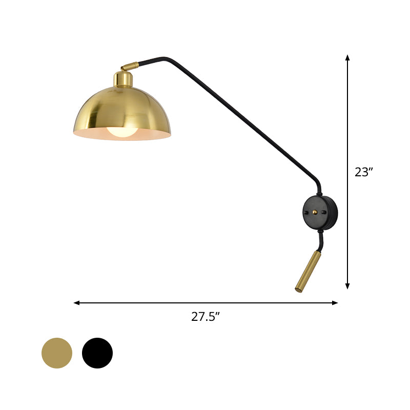 Dome Shade Metallic Wall Mounted Light Farmhouse 1 Light Dining Room Sconce Lamp in Black/Gold with Fishing Rod Clearhalo 'Cast Iron' 'Glass' 'Industrial' 'Modern wall lights' 'Modern' 'Tiffany' 'Traditional wall lights' 'Wall Lamps & Sconces' 'Wall Lights' Lighting' 790972