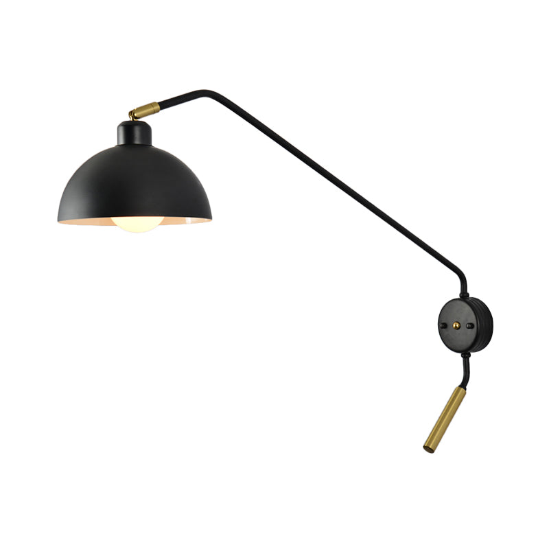 Dome Shade Metallic Wall Mounted Light Farmhouse 1 Light Dining Room Sconce Lamp in Black/Gold with Fishing Rod Clearhalo 'Cast Iron' 'Glass' 'Industrial' 'Modern wall lights' 'Modern' 'Tiffany' 'Traditional wall lights' 'Wall Lamps & Sconces' 'Wall Lights' Lighting' 790975