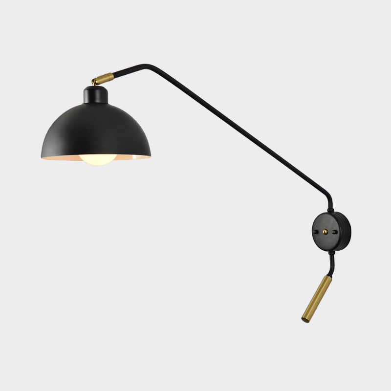 Dome Shade Metallic Wall Mounted Light Farmhouse 1 Light Dining Room Sconce Lamp in Black/Gold with Fishing Rod Clearhalo 'Cast Iron' 'Glass' 'Industrial' 'Modern wall lights' 'Modern' 'Tiffany' 'Traditional wall lights' 'Wall Lamps & Sconces' 'Wall Lights' Lighting' 790976
