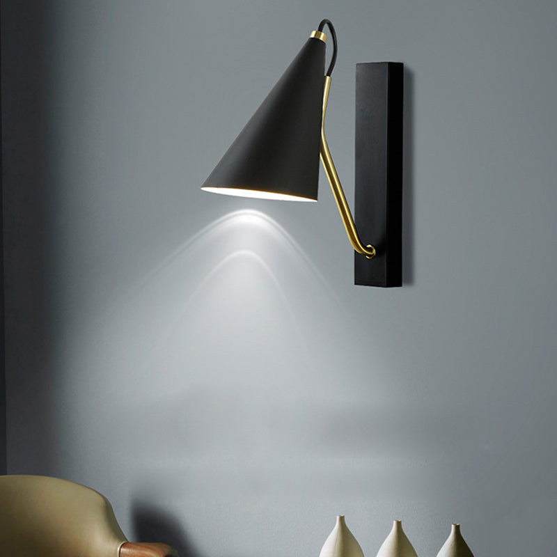 Conical Bedroom Wall Mount Light Loft Iron 1 Head Black/White Finish Wall Lighting Fixture Black Clearhalo 'Art deco wall lights' 'Cast Iron' 'Glass' 'Industrial wall lights' 'Industrial' 'Middle century wall lights' 'Modern' 'Rustic wall lights' 'Tiffany' 'Traditional wall lights' 'Wall Lamps & Sconces' 'Wall Lights' Lighting' 790981