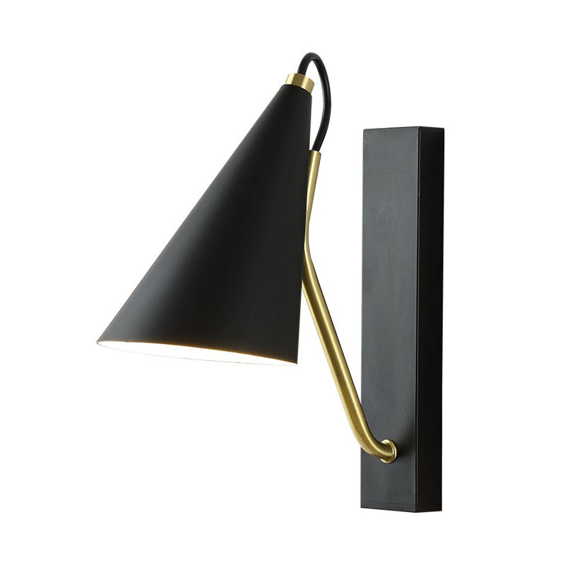 Conical Bedroom Wall Mount Light Loft Iron 1 Head Black/White Finish Wall Lighting Fixture Clearhalo 'Art deco wall lights' 'Cast Iron' 'Glass' 'Industrial wall lights' 'Industrial' 'Middle century wall lights' 'Modern' 'Rustic wall lights' 'Tiffany' 'Traditional wall lights' 'Wall Lamps & Sconces' 'Wall Lights' Lighting' 790983