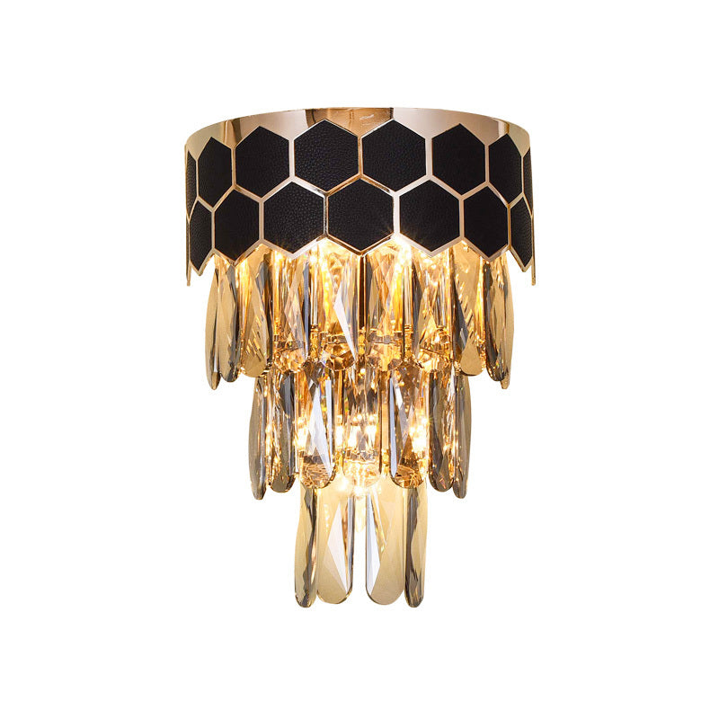 Black 4-Layer Sconce Light Fixture Modernist Beveled Crystal Prism 1 Light Indoor Wall Lamp Clearhalo 'Cast Iron' 'Glass' 'Industrial' 'Modern wall lights' 'Modern' 'Tiffany' 'Traditional wall lights' 'Wall Lamps & Sconces' 'Wall Lights' Lighting' 790991