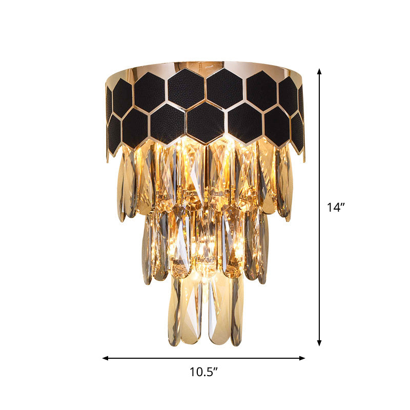 Black 4-Layer Sconce Light Fixture Modernist Beveled Crystal Prism 1 Light Indoor Wall Lamp Clearhalo 'Cast Iron' 'Glass' 'Industrial' 'Modern wall lights' 'Modern' 'Tiffany' 'Traditional wall lights' 'Wall Lamps & Sconces' 'Wall Lights' Lighting' 790992