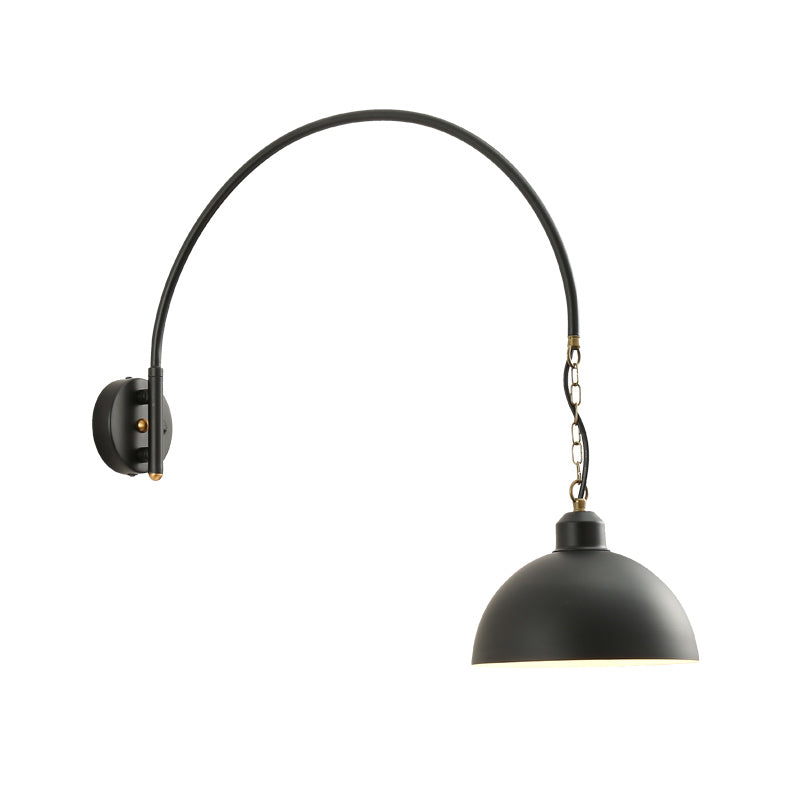 1 Bulb Wall Mount Light Fixture Warehouse Dome Metallic Wall Lamp Sconce in Black with Curved Arm Clearhalo 'Art deco wall lights' 'Cast Iron' 'Glass' 'Industrial wall lights' 'Industrial' 'Middle century wall lights' 'Modern' 'Rustic wall lights' 'Tiffany' 'Traditional wall lights' 'Wall Lamps & Sconces' 'Wall Lights' Lighting' 790998