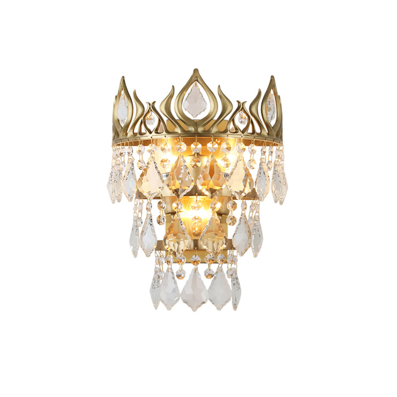 3 Bulbs Crown Shape Sconce Light Fixture Contemporary Brass Crystal Drip Wall Lamp Clearhalo 'Cast Iron' 'Glass' 'Industrial' 'Modern wall lights' 'Modern' 'Tiffany' 'Traditional wall lights' 'Wall Lamps & Sconces' 'Wall Lights' Lighting' 791011