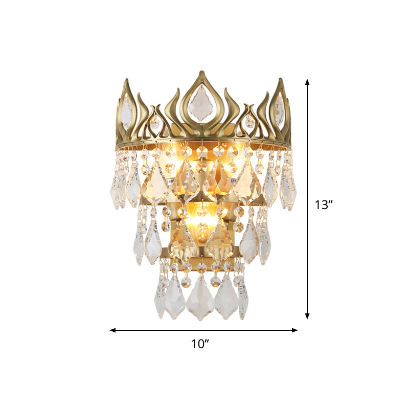 3 Bulbs Crown Shape Sconce Light Fixture Contemporary Brass Crystal Drip Wall Lamp Clearhalo 'Cast Iron' 'Glass' 'Industrial' 'Modern wall lights' 'Modern' 'Tiffany' 'Traditional wall lights' 'Wall Lamps & Sconces' 'Wall Lights' Lighting' 791012