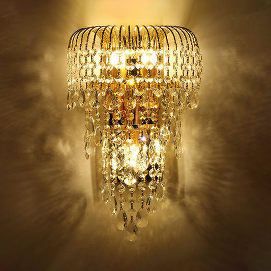 Wicker Crystal Drip Wall Mounted Lamp Modernist 3 Lights Bedroom Sconce Lighting in Gold Clearhalo 'Wall Lamps & Sconces' 'Wall Lights' Lighting' 791015