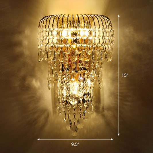 Wicker Crystal Drip Wall Mounted Lamp Modernist 3 Lights Bedroom Sconce Lighting in Gold Clearhalo 'Wall Lamps & Sconces' 'Wall Lights' Lighting' 791016