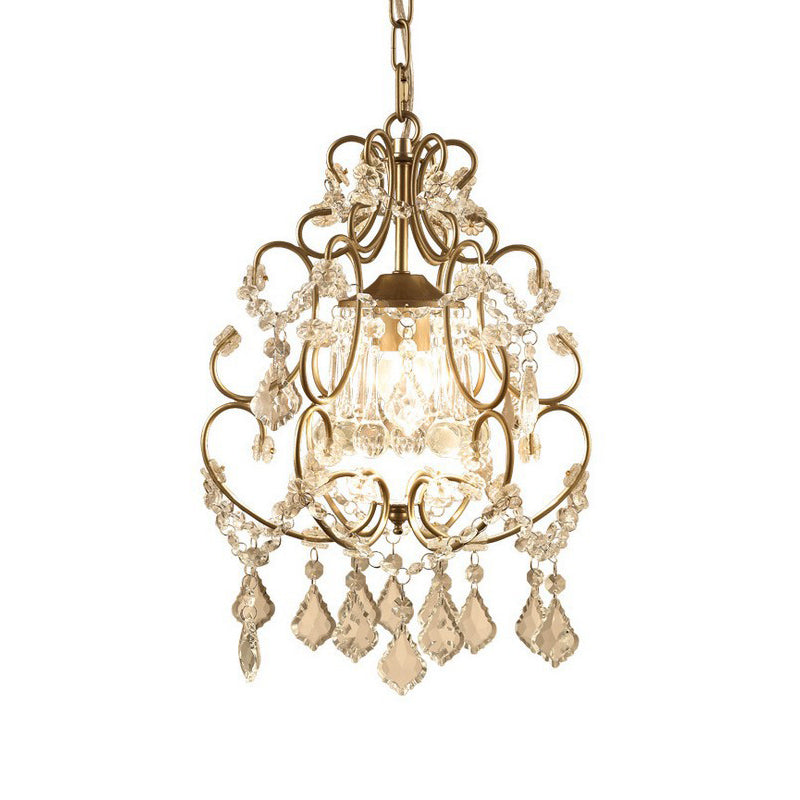 Modern Style Scrolling Hanging Lighting 1 Head Crystal Swag Suspension Lamp in Gold Clearhalo 'Ceiling Lights' 'Modern Pendants' 'Modern' 'Pendant Lights' 'Pendants' Lighting' 791018