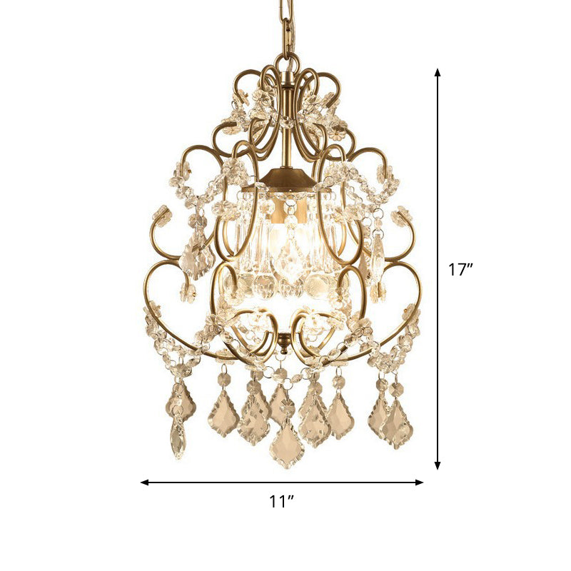 Modern Style Scrolling Hanging Lighting 1 Head Crystal Swag Suspension Lamp in Gold Clearhalo 'Ceiling Lights' 'Modern Pendants' 'Modern' 'Pendant Lights' 'Pendants' Lighting' 791020