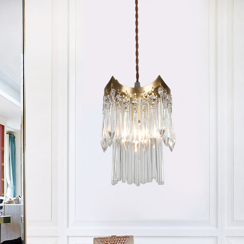 Brass 1-Head Pendulum Light Minimalist Crystal Prism and Tube 2-Tier Hanging Ceiling Lamp Brass Clearhalo 'Ceiling Lights' 'Modern Pendants' 'Modern' 'Pendant Lights' 'Pendants' Lighting' 791029