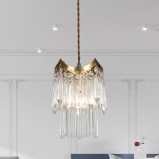 Brass 1-Head Pendulum Light Minimalist Crystal Prism and Tube 2-Tier Hanging Ceiling Lamp Clearhalo 'Ceiling Lights' 'Modern Pendants' 'Modern' 'Pendant Lights' 'Pendants' Lighting' 791030