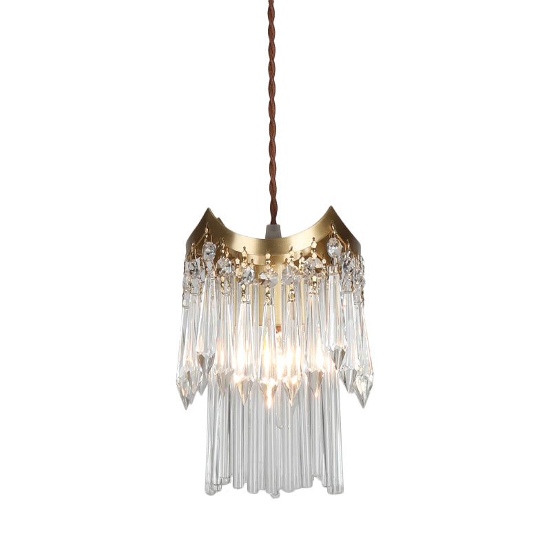 Brass 1-Head Pendulum Light Minimalist Crystal Prism and Tube 2-Tier Hanging Ceiling Lamp Clearhalo 'Ceiling Lights' 'Modern Pendants' 'Modern' 'Pendant Lights' 'Pendants' Lighting' 791031