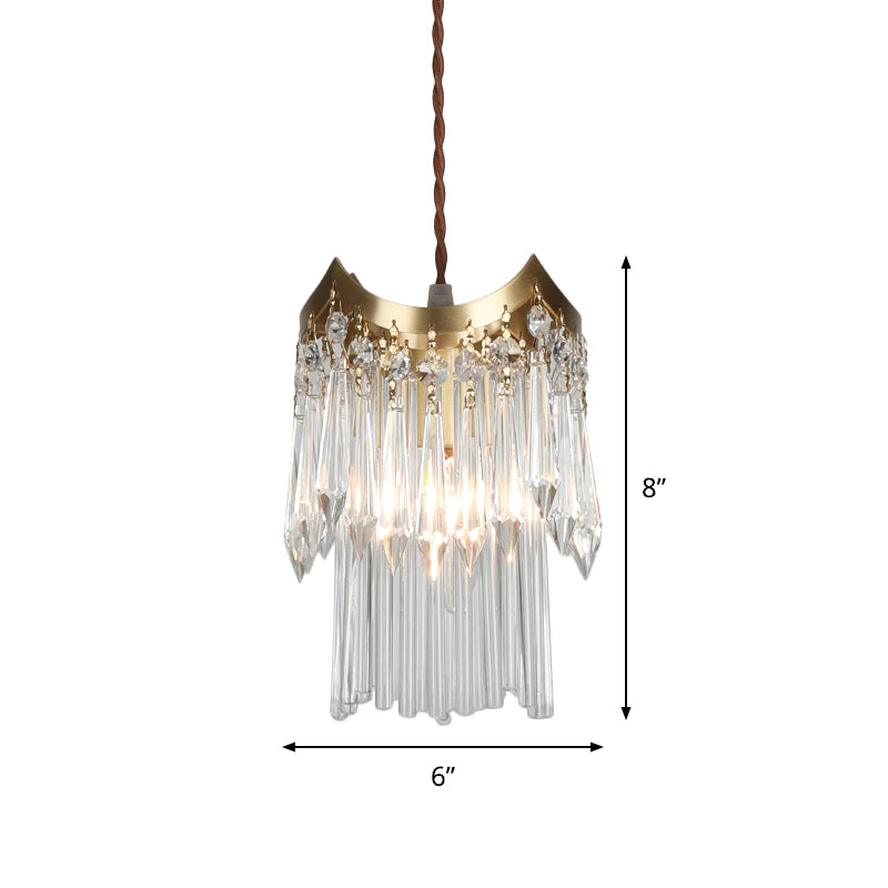 Brass 1-Head Pendulum Light Minimalist Crystal Prism and Tube 2-Tier Hanging Ceiling Lamp Clearhalo 'Ceiling Lights' 'Modern Pendants' 'Modern' 'Pendant Lights' 'Pendants' Lighting' 791032