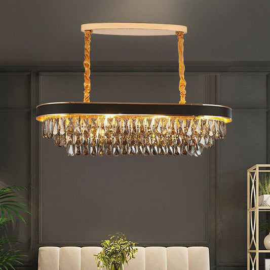 10 Lights Beveled Crystal Island Pendant Light Contemporary Black and Gold Rectangle Dining Room Hanging Lamp Gold Clearhalo 'Ceiling Lights' 'Island Lights' Lighting' 791033