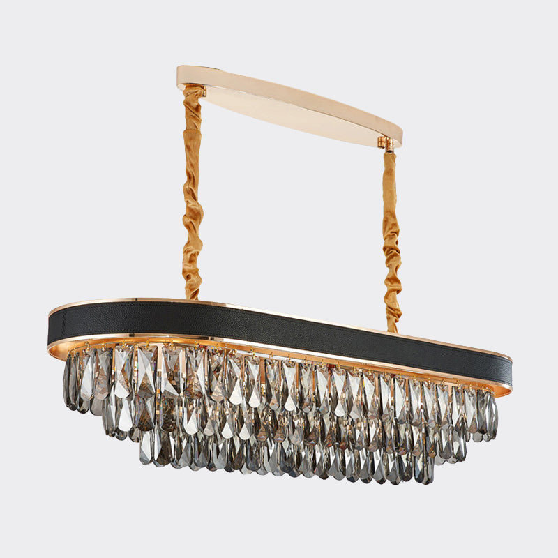 10 Lights Beveled Crystal Island Pendant Light Contemporary Black and Gold Rectangle Dining Room Hanging Lamp Clearhalo 'Ceiling Lights' 'Island Lights' Lighting' 791035