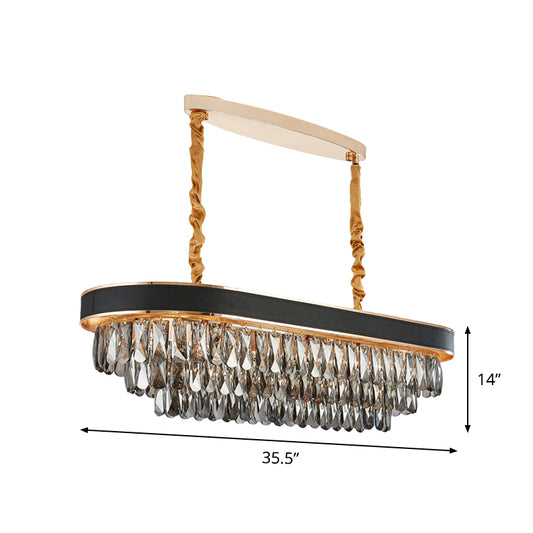 10 Lights Beveled Crystal Island Pendant Light Contemporary Black and Gold Rectangle Dining Room Hanging Lamp Clearhalo 'Ceiling Lights' 'Island Lights' Lighting' 791036