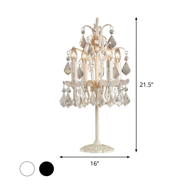 Traditional Candelabra Table Light 4 Heads Crystal Drip Nightstand Lamp in White/Black for Bedside Clearhalo 'Lamps' 'Table Lamps' Lighting' 791040