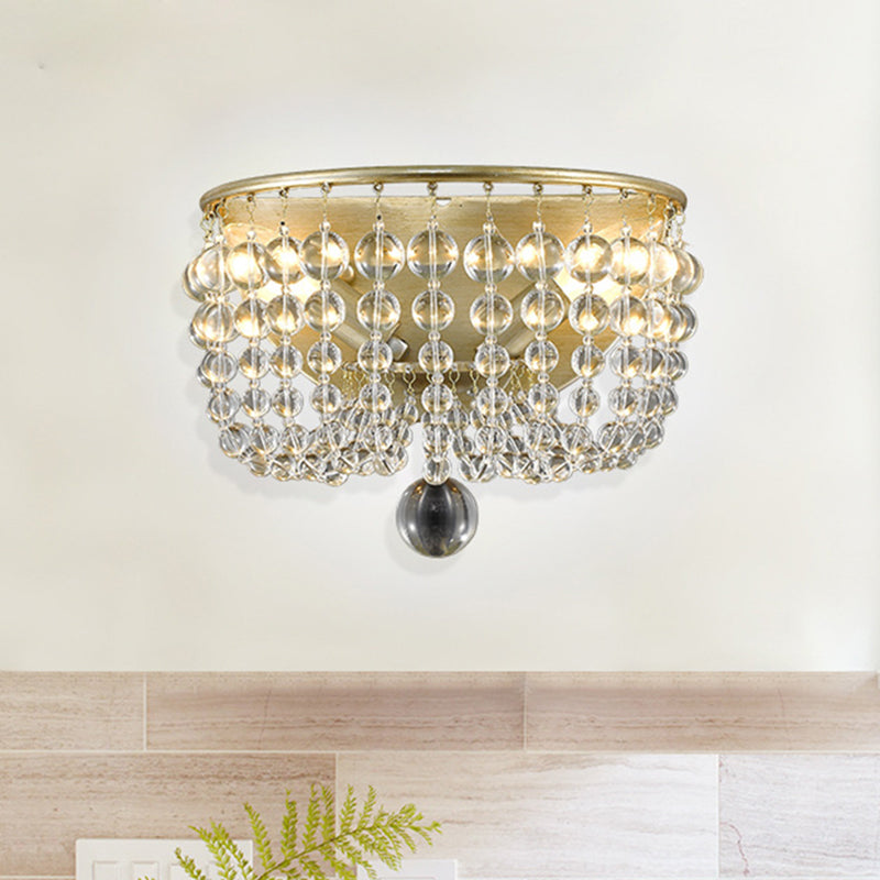 2-Bulb Wall Mounted Lamp Countryside Beaded Crystal Ball Wall Sconce Lighting in Gold for Living Room Gold Clearhalo 'Wall Lamps & Sconces' 'Wall Lights' Lighting' 791053