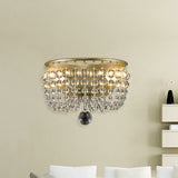 2-Bulb Wall Mounted Lamp Countryside Beaded Crystal Ball Wall Sconce Lighting in Gold for Living Room Clearhalo 'Wall Lamps & Sconces' 'Wall Lights' Lighting' 791054