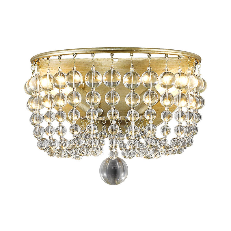 2-Bulb Wall Mounted Lamp Countryside Beaded Crystal Ball Wall Sconce Lighting in Gold for Living Room Clearhalo 'Wall Lamps & Sconces' 'Wall Lights' Lighting' 791055