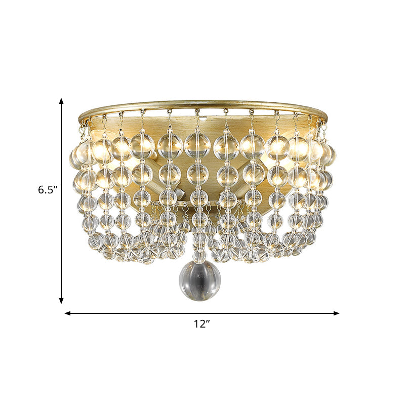 2-Bulb Wall Mounted Lamp Countryside Beaded Crystal Ball Wall Sconce Lighting in Gold for Living Room Clearhalo 'Wall Lamps & Sconces' 'Wall Lights' Lighting' 791056