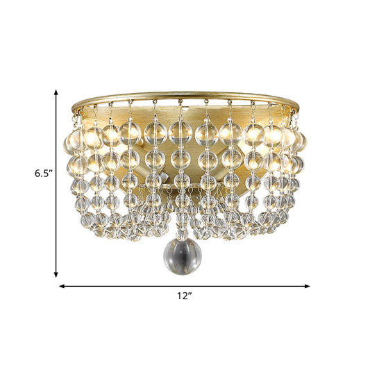 2-Bulb Wall Mounted Lamp Countryside Beaded Crystal Ball Wall Sconce Lighting in Gold for Living Room Clearhalo 'Wall Lamps & Sconces' 'Wall Lights' Lighting' 791056