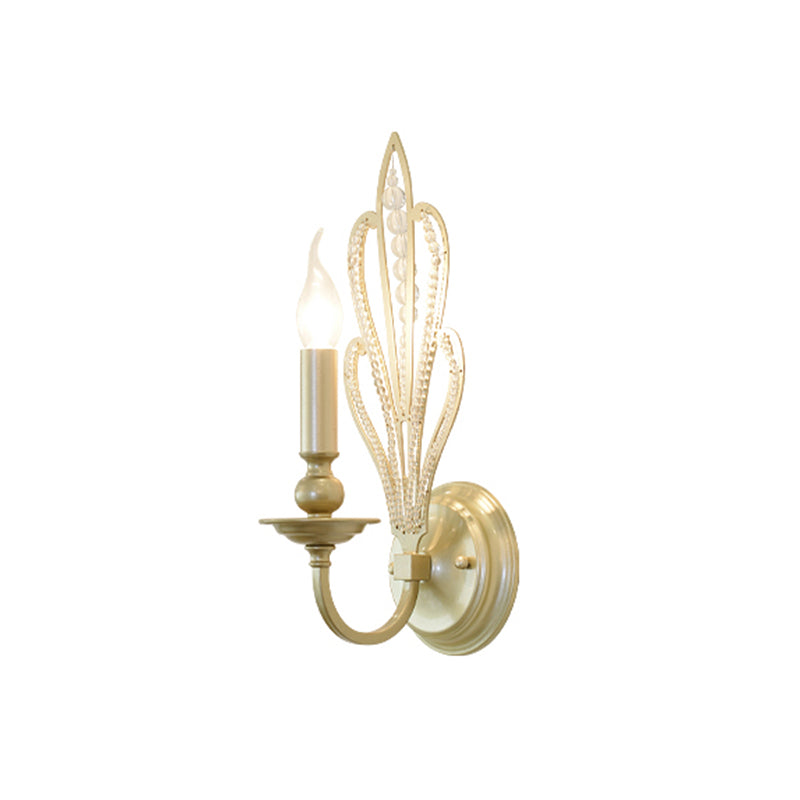 Brass Candle Wall Mount Light Fixture Rural Style Metal 1/2-Head Corridor Wall Sconce with Flower Crystal Accent Clearhalo 'Wall Lamps & Sconces' 'Wall Lights' Lighting' 791058