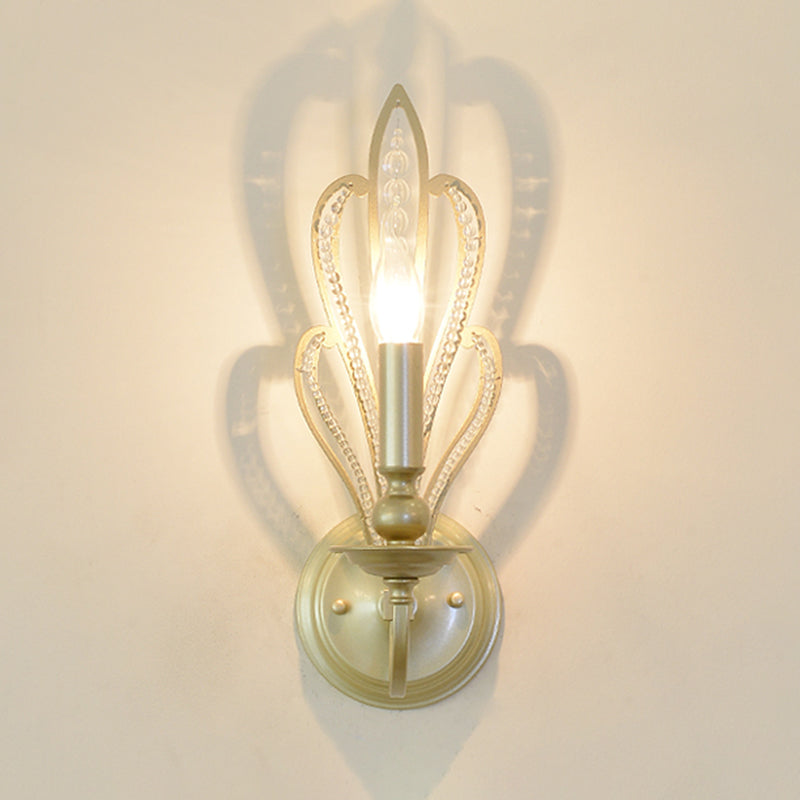 Brass Candle Wall Mount Light Fixture Rural Style Metal 1/2-Head Corridor Wall Sconce with Flower Crystal Accent Clearhalo 'Wall Lamps & Sconces' 'Wall Lights' Lighting' 791059