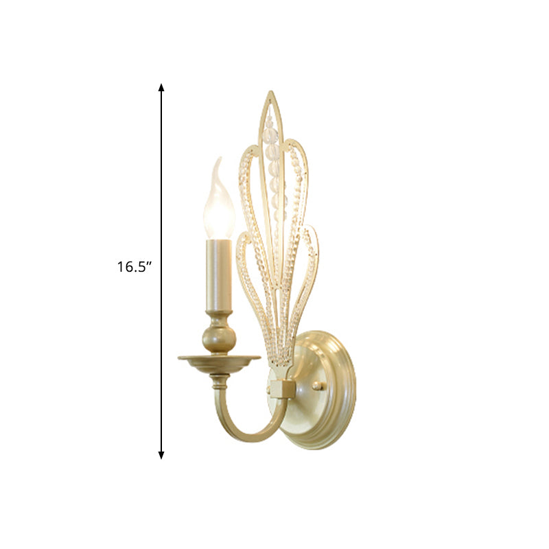 Brass Candle Wall Mount Light Fixture Rural Style Metal 1/2-Head Corridor Wall Sconce with Flower Crystal Accent Clearhalo 'Wall Lamps & Sconces' 'Wall Lights' Lighting' 791060