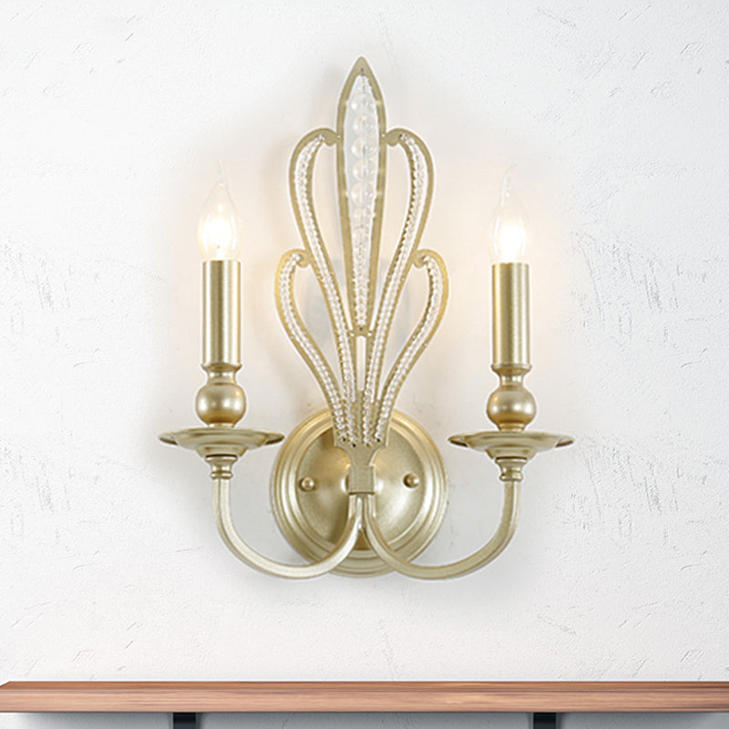 Brass Candle Wall Mount Light Fixture Rural Style Metal 1/2-Head Corridor Wall Sconce with Flower Crystal Accent 2.0 Brass Clearhalo 'Wall Lamps & Sconces' 'Wall Lights' Lighting' 791061