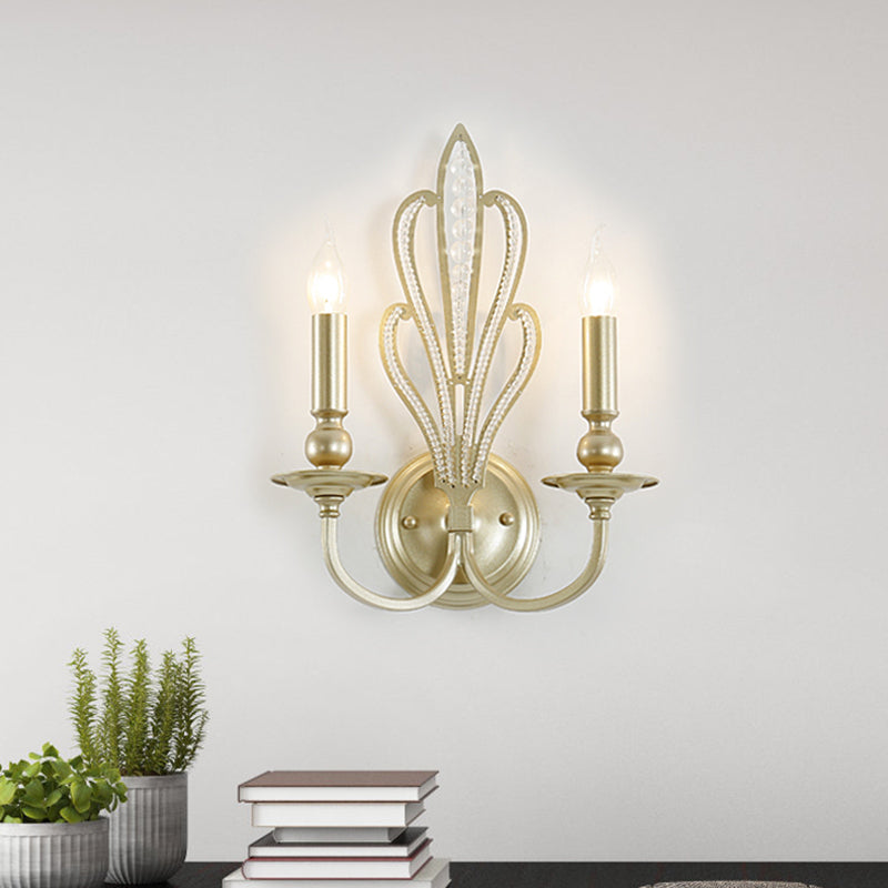 Brass Candle Wall Mount Light Fixture Rural Style Metal 1/2-Head Corridor Wall Sconce with Flower Crystal Accent Clearhalo 'Wall Lamps & Sconces' 'Wall Lights' Lighting' 791062